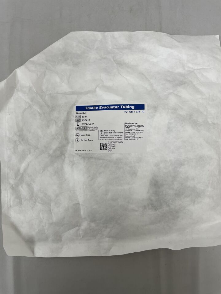 6084 - COOPER SURGICAL - smoke evacuator tubing, 1/2" od x 3/8" id, (EA) - ( Expiry Date: 2024-04-01 )