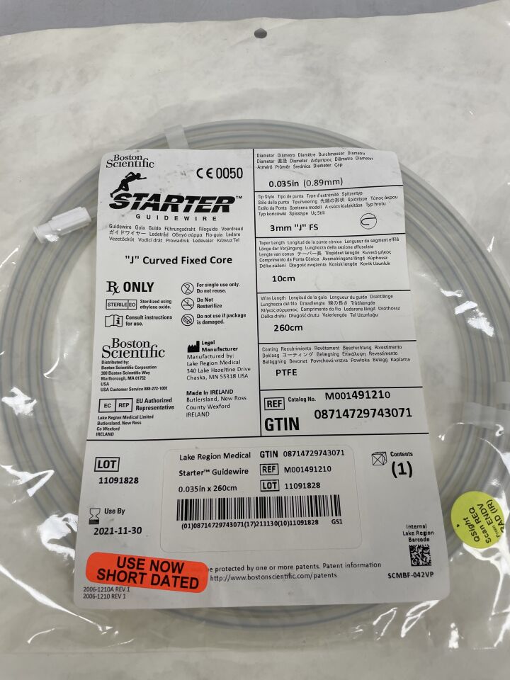 49121 - BOSTON SCIENTIFIC - Starter Guidewire J Curved Fixed Core .035", 3mm J FS, 10cm, 260cm, (EA) - ( Expiry Date: 2024-01-31 )