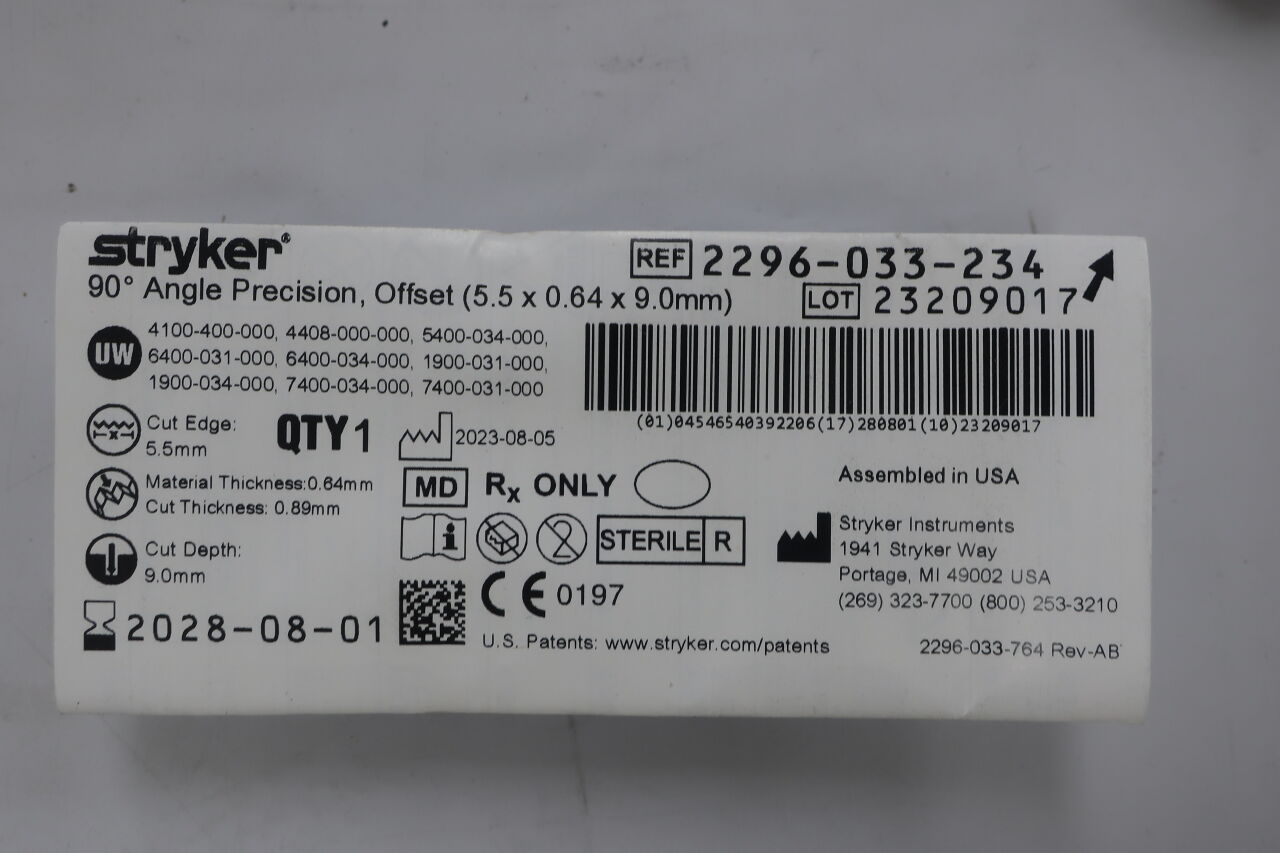 2296-033-234 - STRYKER - 90 Degree Angle Precision, Offset, 5.5 x 0.64 x 9.0mm, (EA) - ( Expiry Date: 2023-10-01 )