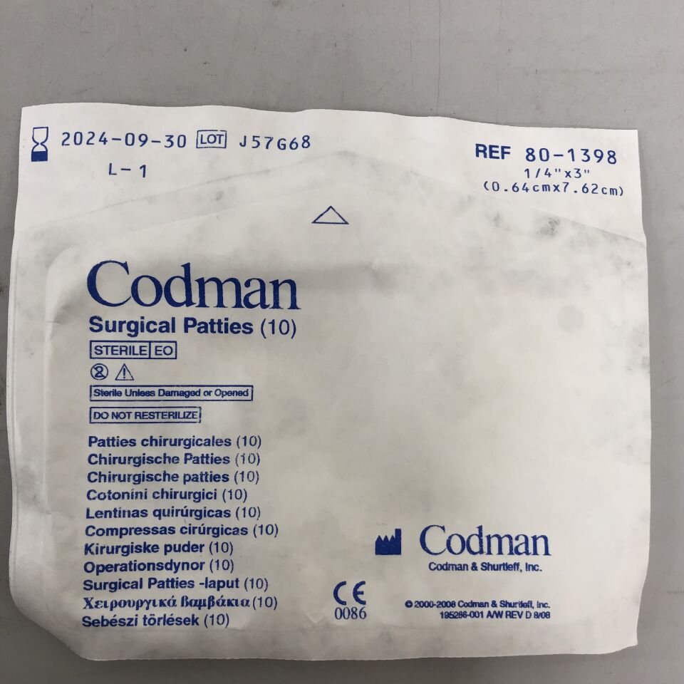 80-1398 - CODMAN - Surgical Patties, pack of 10, (EA) - ( Expiry Date: 2024-09-30 )