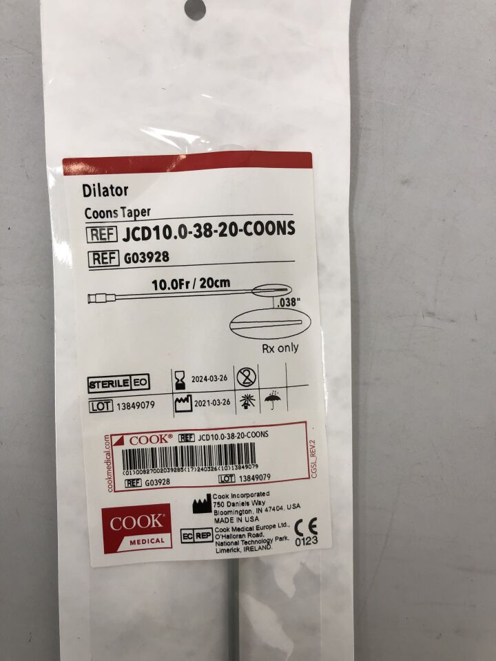 G03928 - COOK - Dilator, Coons Taper, 10Fr x 20cm x 0.038", () - ( Expiry Date: 2024-03-26 )