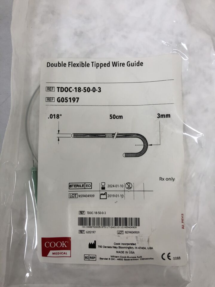 G05197 - COOK - Double Flexible Tipped Wire Guide, .018" x 3mm x 50cm, (EA) - ( Expiry Date: 2024-01-10 )