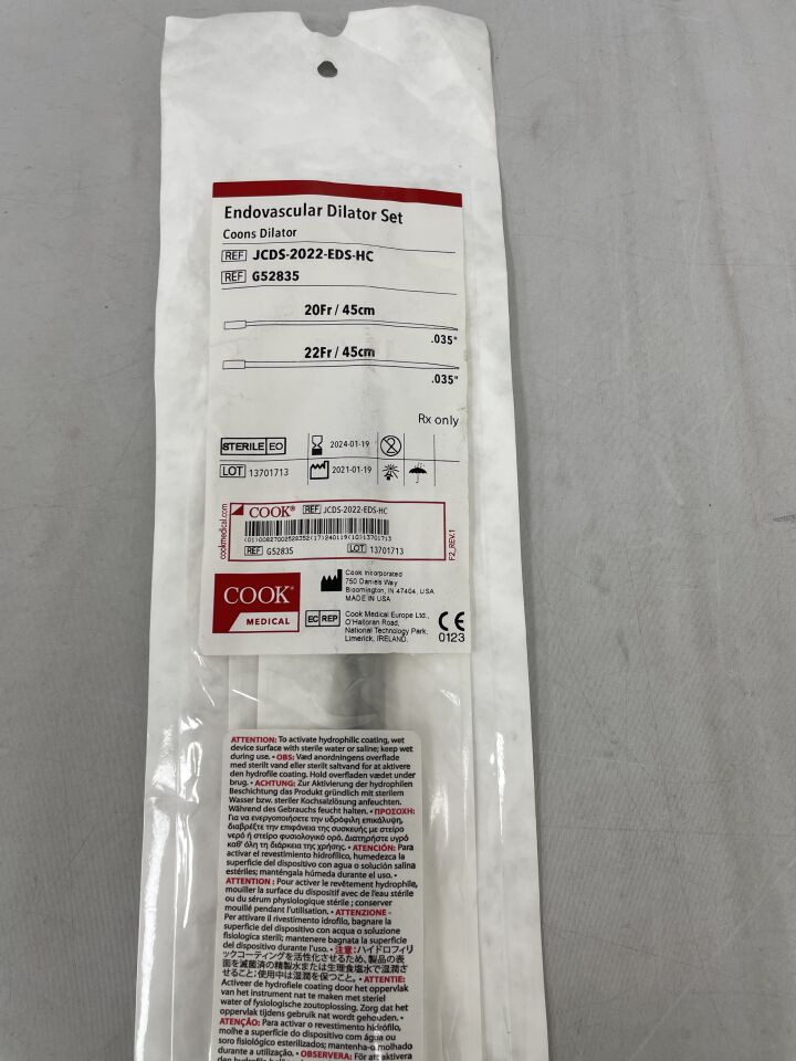 G52835 - COOK - Endovascular Dilator Set, Coons Taper 20,22F x 45cm, (EA) - ( Expiry Date: 2024-01-19 )