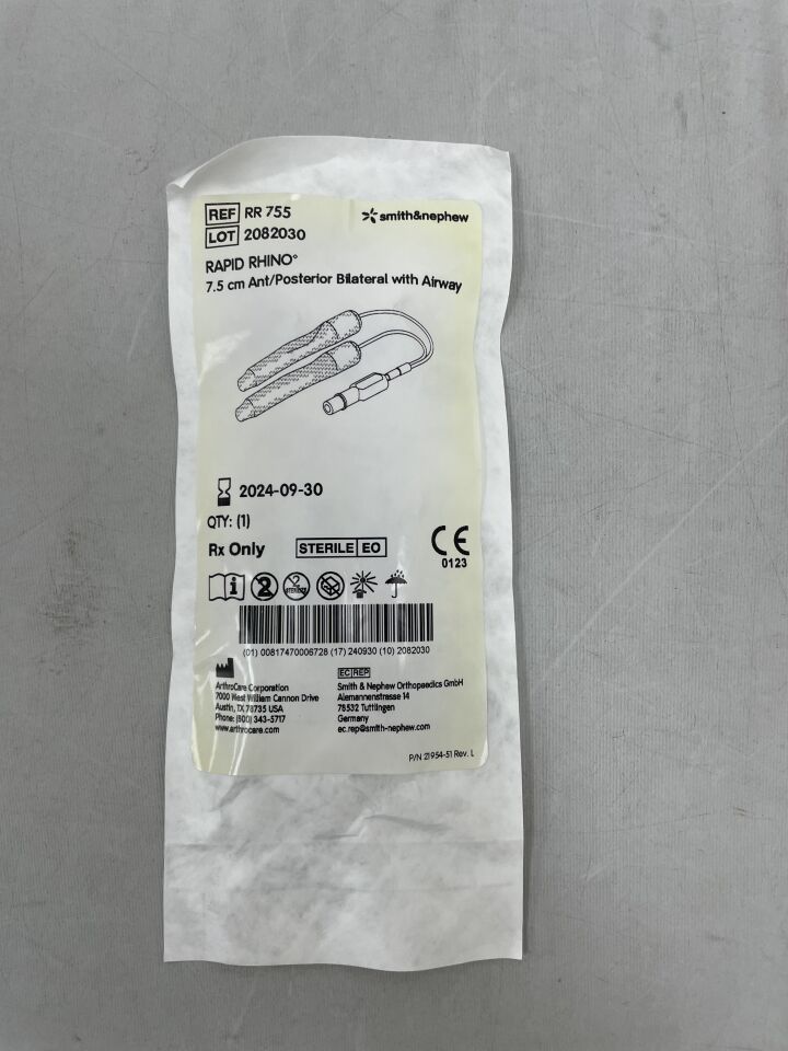 RR 755 - SMITH & NEPHEW - Rapid Rhino 7.5 cm Ant/Posterior Bilateral W/Airway, (EA) - ( Expiry Date: 2024-09-30 )