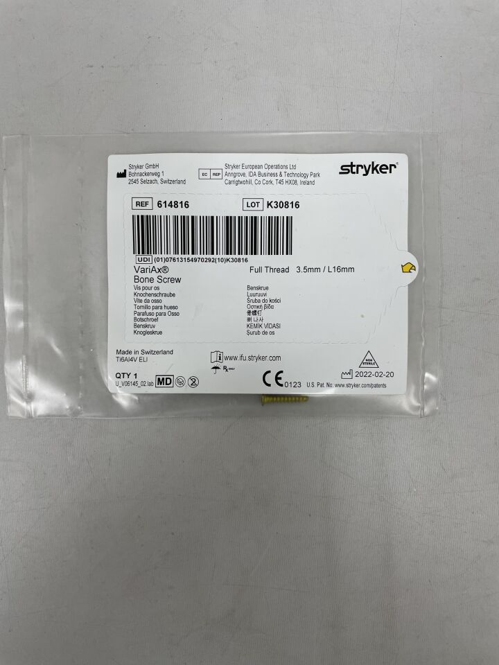 614816 - STRYKER - VariAx Titanium Fully Threaded Self-Tapping Bone Screw, 3.5 x 16 mm , ( EA ) - ( Expiry Date : 2099-12-31 )