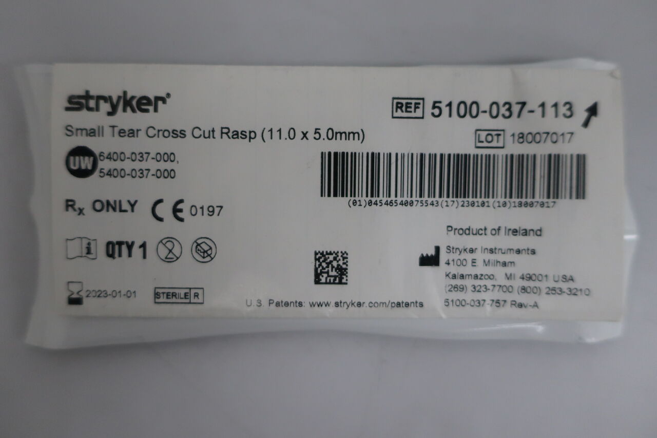 5100-037-113 - STRYKER - Tear Cross Cut Rasp, Small, 11 Length x 5 mm Maximum Width, () - ( Expiry Date: 2023-11-01 )