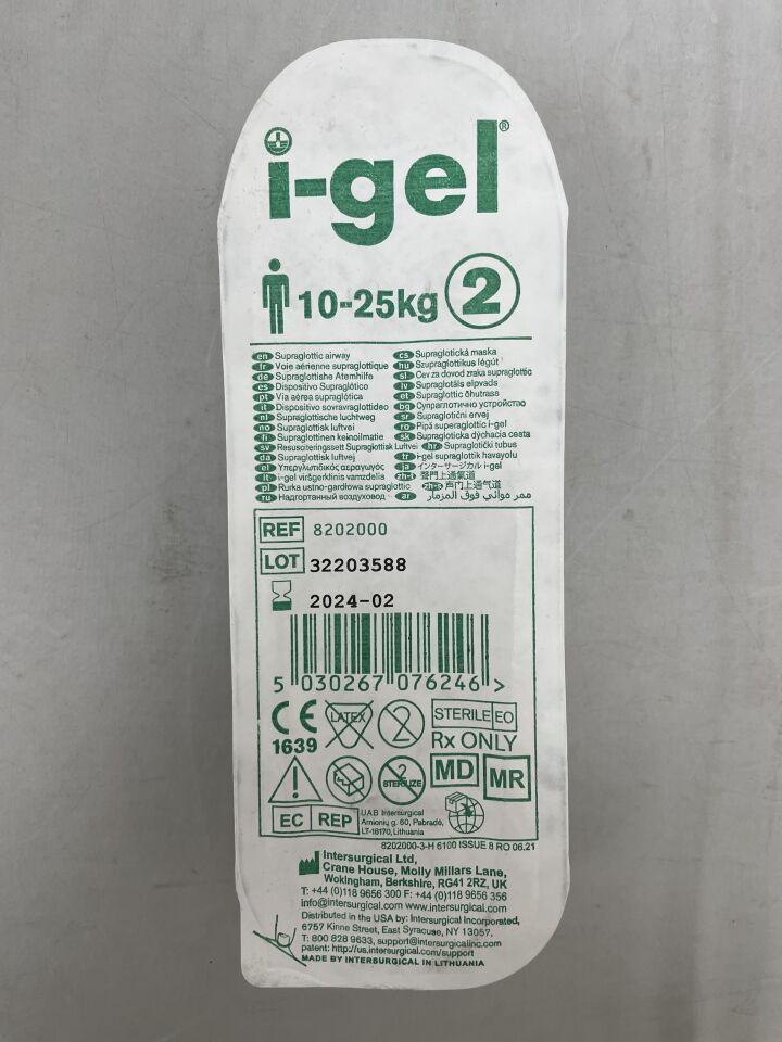 8202000 - INTERSURGICAL - I-Gel 2 Supraglottic Airway, 10-25kg, (EA) - ( Expiry Date: 2024-02-23 )