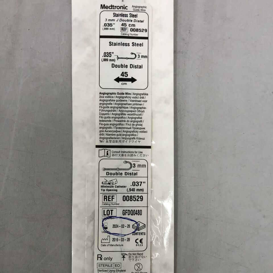 8529 - MEDTRONIC - Angiographic Guide Wire WIRE ANG 008529 10PK .035X45 3MMJ DDJ, (EA) - ( Expiry Date: 2024-02-28 )