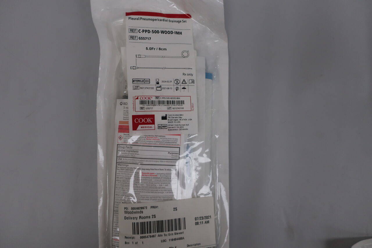 G55717 - COOK - wood pleural/pneumopericardial drainage set 5f, (EA) - ( Expiry Date: 2024-02-29 )