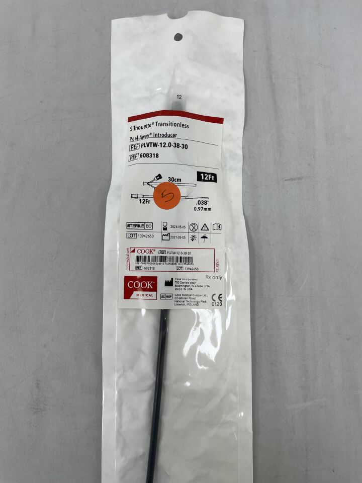 G08318 - COOK - Silhouette Transitionless Peel-Away Introducer - PLVTW-12.0-38-30 - 12Fr x .038" x 30cm, (EA) - ( Expiry Date: 2024-05-05 )