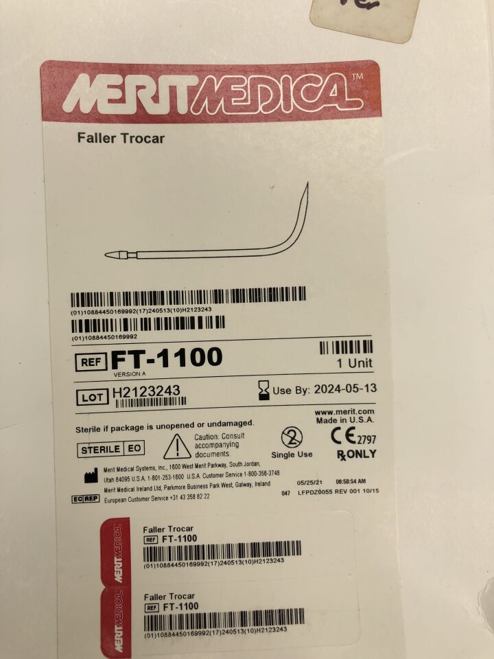 FT-1100 - MERIT MEDICAL - Faller Trocar, (BX/1) - ( Expiry Date: 2024-05-13 )