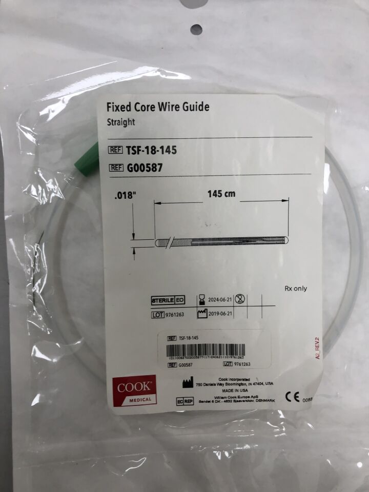 G00587 - COOK - Fixed Core Wire Guide, Straight, .018" x 145cm, (EA) - ( Expiry Date: 2024-06-21 )