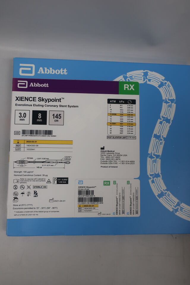 1804300-08 - ABBOTT - Xience Skypoint RX Everolimus Eluting Coronary Stent: 3.0mm x 8mm, 145cm, (BX/1) - ( Expiry Date: 2024-03-31 )