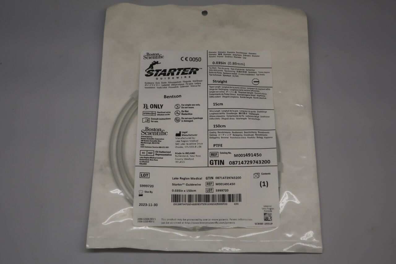 49145 - BOSTON SCIENTIFIC - Starter PTFE Coated Straight Tip Bentson Guidewire, 150 cm Length, () - ( Expiry Date: 2022-09-30 )