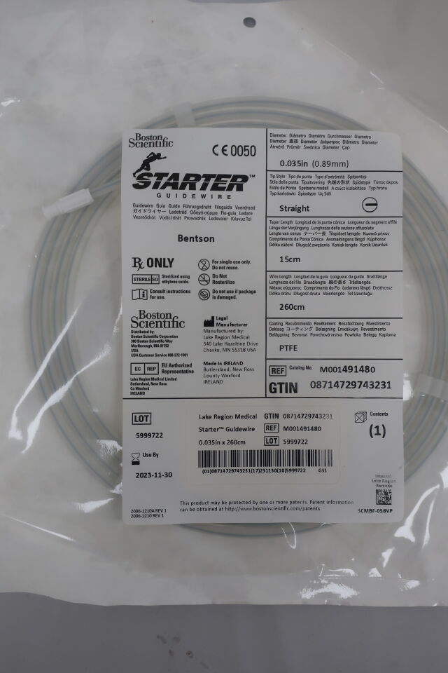 49148 - BOSTON SCIENTIFIC - Starter Guidewire - Bentson Straight - .035" x 260cm, () - ( Expiry Date: 2023-11-30 )