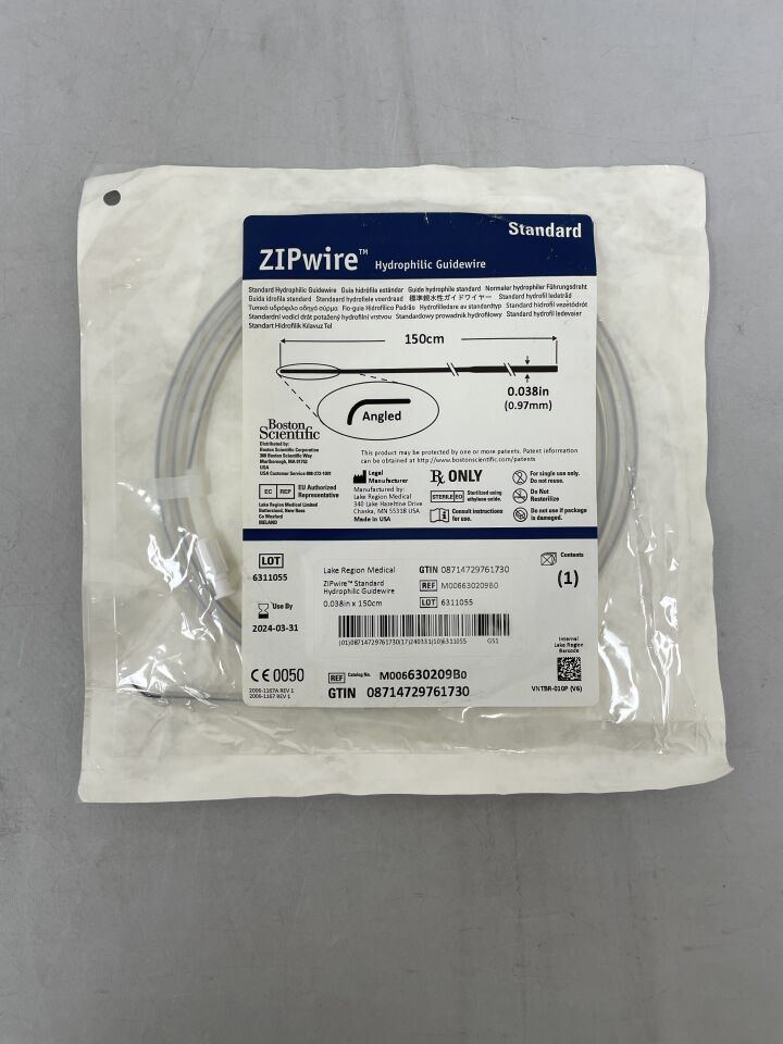 630209B - BOSTON SCIENTIFIC - ZIPwire Hydrophilic guidewire, 150cm x 0.038 inch, Angled tip, (EA) - ( Expiry Date: 2024-03-31 )