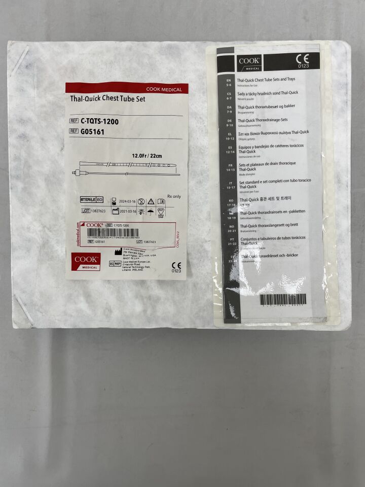 G05161 - COOK - Thal-Quick Chest Tube Set, 22 cm Length, () - ( Expiry Date: 2024-03-16 )
