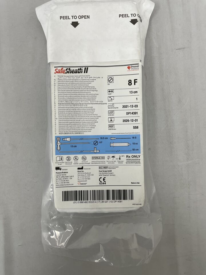 SS8 - OSCOR - SafeSheath II Introducer System 8F x 13cm , ( EA ) - ( Expiry Date : 2026-12-01 )