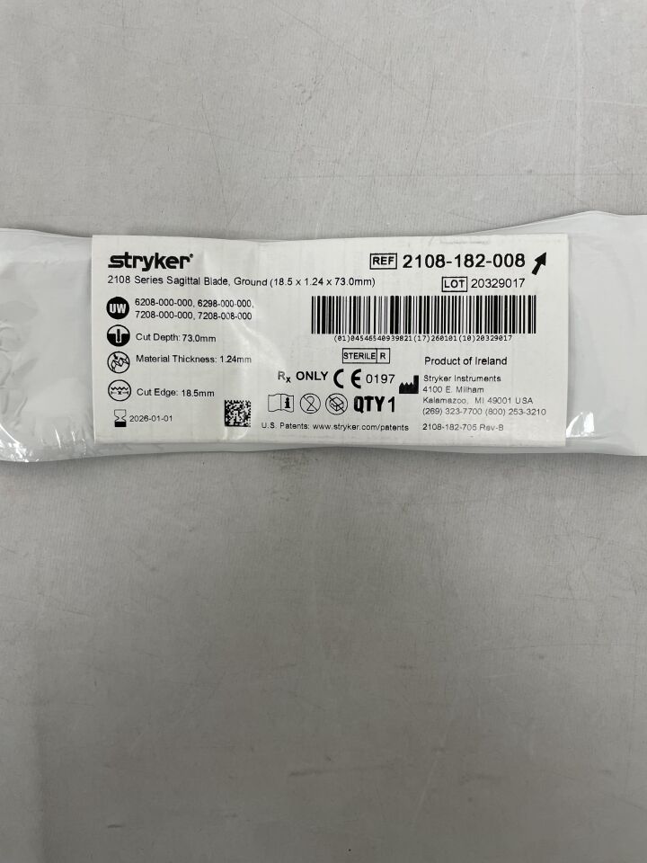 2108-182-008 - STRYKER - Sagittal Blade, No Offset 18.6mm x 84.4mm x 1.24mm , ( EA ) - ( Expiry Date : 2026-01-01 )