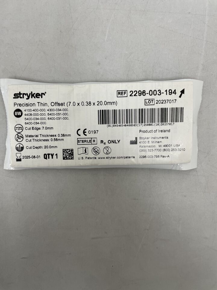 2296-003-194 - STRYKER - Micro Blade, Straight, Fine/Offset 7mm x 20mm x 0.038mm , ( EA ) - ( Expiry Date : 2025-08-01 )