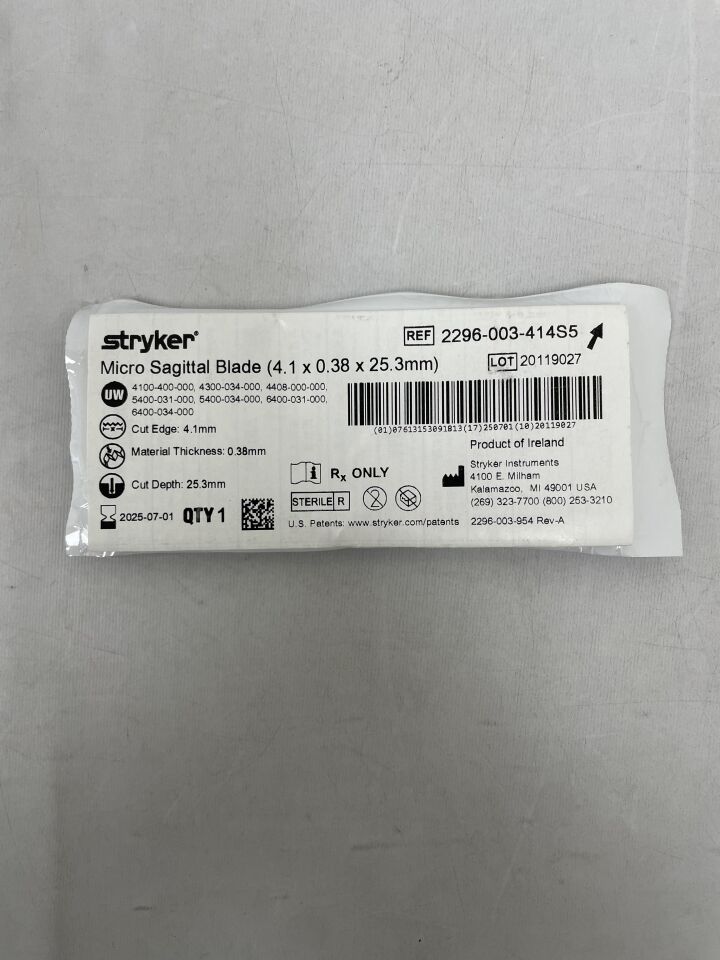 2296-003-414S5 - STRYKER - Micro Sagittal Blade 4.1mm x 25.3mm x 0.38mm , ( EA ) - ( Expiry Date : 2025-07-01 )