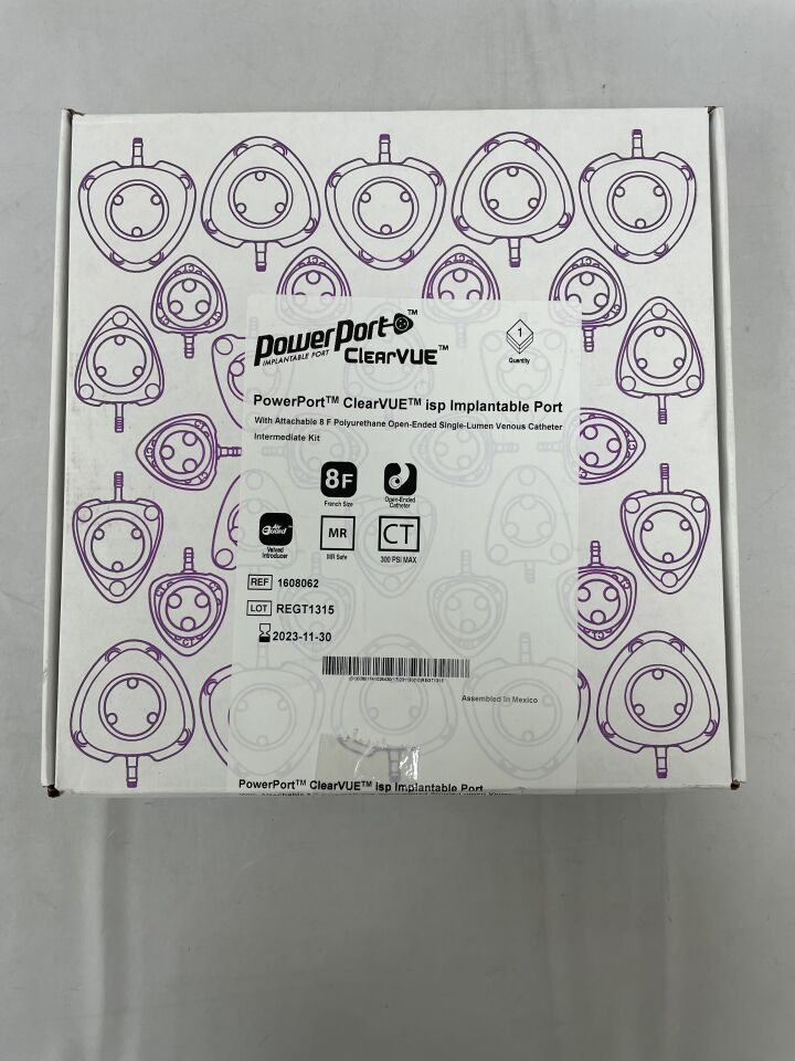 1608062 - BARD - PowerPort ClearVUE Implantable Port with Attachable Polyurethane Open-Ended Single-Lumen Venous Catheter - 8Fr x 45cm, () - ( Expiry Date: 2023-11-30 )