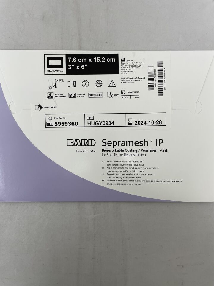 5959360 - BARD - Sepramesh IP Permanent Mesh, 3" x 6", (BX/1) - ( Expiry Date: 2024-10-28 )