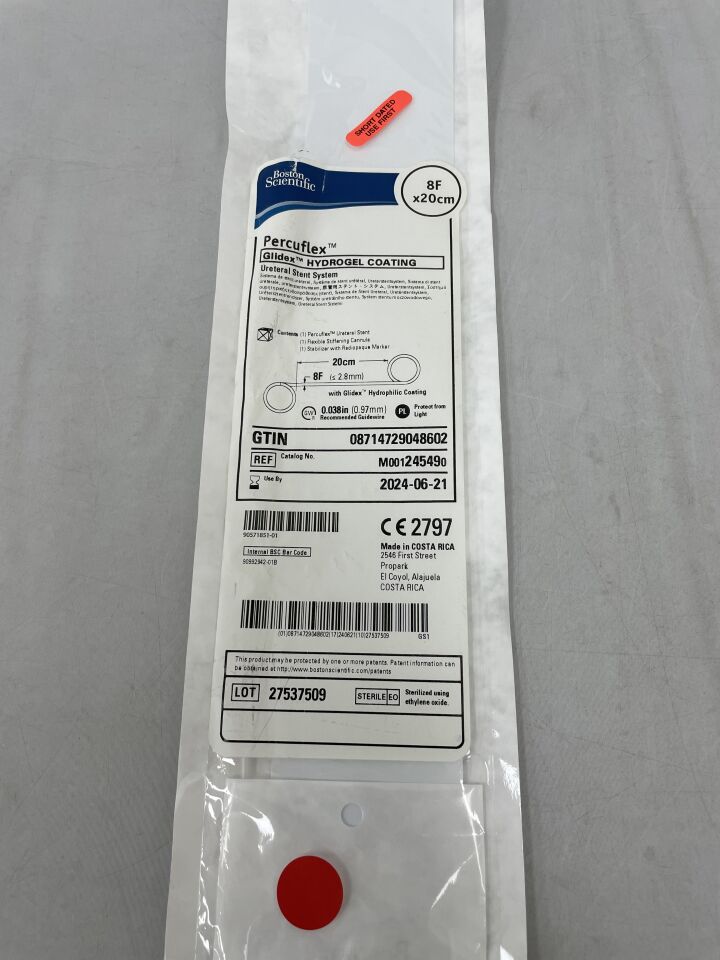 24549 - BOSTON SCIENTIFIC - Percuflex Glidex Hydrogel Coating Ureteral Stent System 8F x 20cm, (EA) - ( Expiry Date: 2024-06-21 )