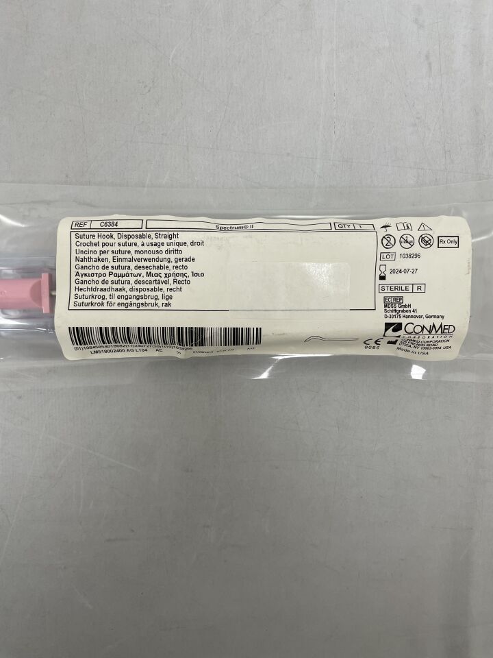 C6384 - CONMED - Spectrum II Straight Suture Hook, Pink Handle Color, (EA) - ( Expiry Date: 2024-07-27 )