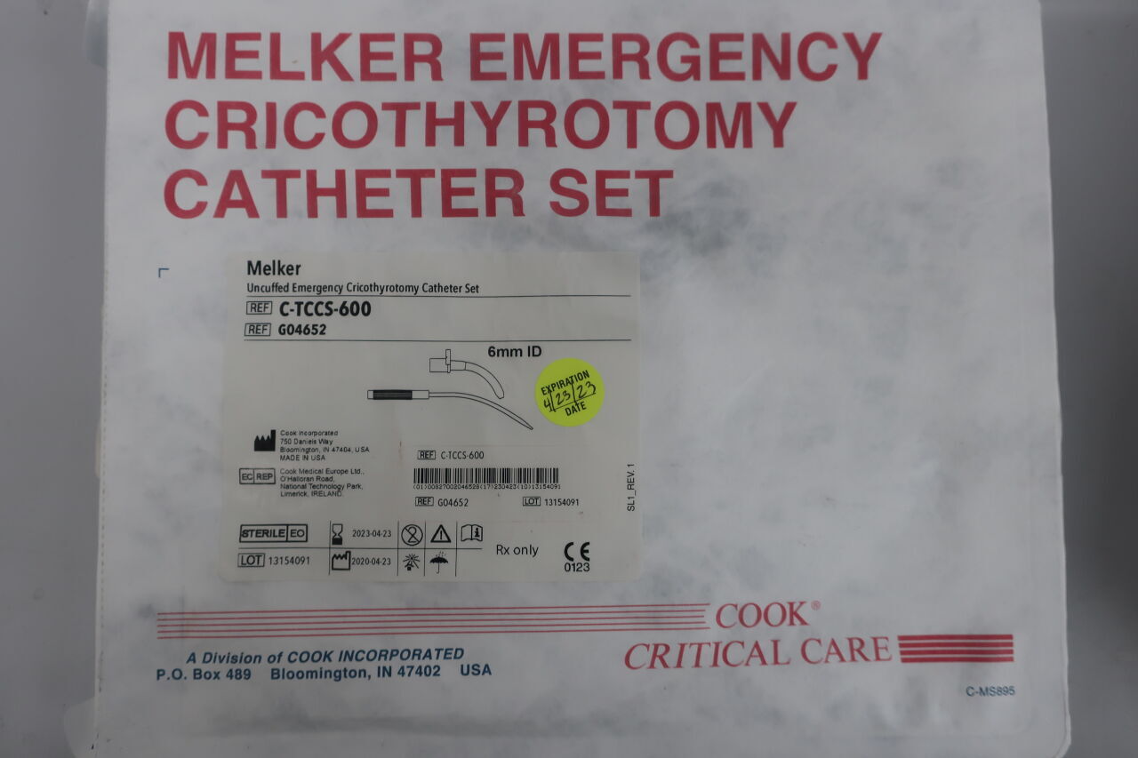 G04652 - COOK - Melker Uncuffed Emergency Cricothyrotomy Catheter Set, 6mm ID, (EA) - ( Expiry Date: 2024-09-12 )