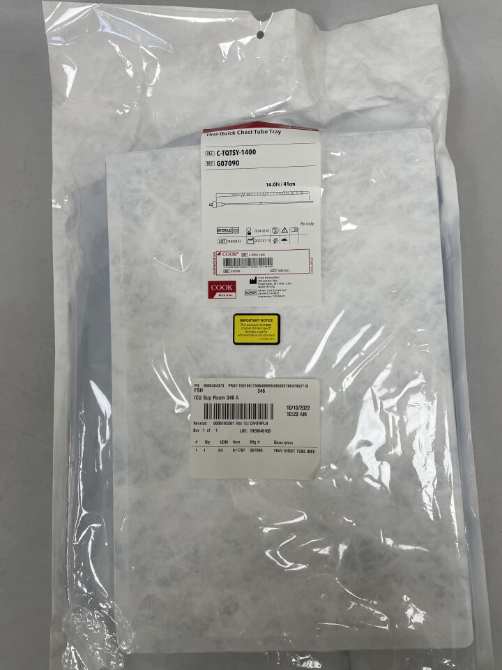 G07090 - COOK - Thal-Quick Chest Tube Tray 14F x 41cm, (EA) - ( Expiry Date: 2024-08-01 )
