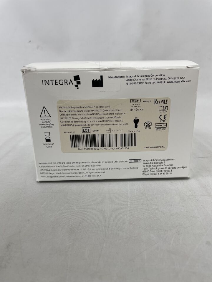 A1072 - INTEGRA - Mayfield Skull Pin, Adult, Disposable, () - ( Expiry Date: 2024-07-27 )