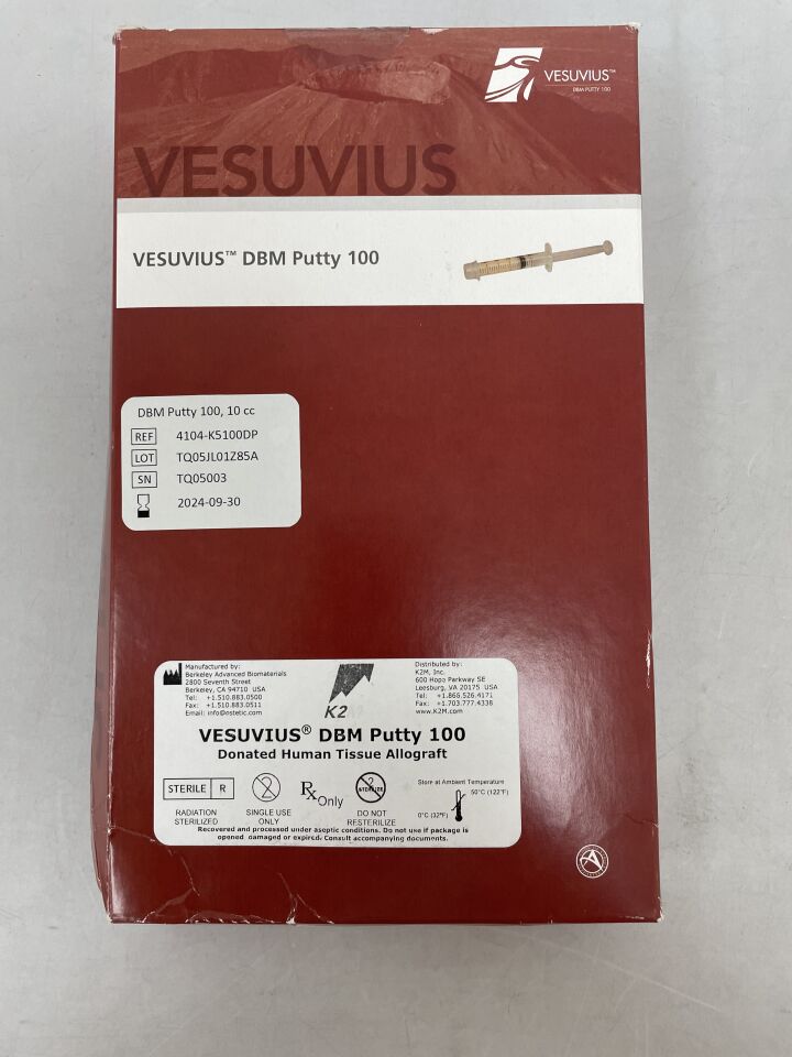 4104-K5100DP - K2M - Vesuvius DBM Putty 100, Donated Human Tissue Allograft 10cc, () - ( Expiry Date: 2024-09-30 )