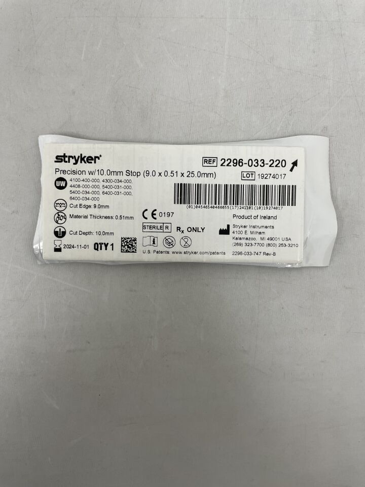2296-033-220 - STRYKER - precision w/ 10mm stop, (EA) - ( Expiry Date: 2024-09-01 )