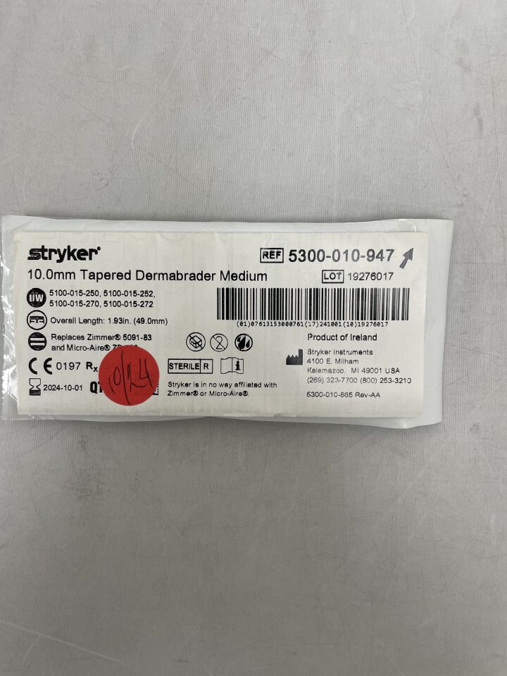 5300-010-947 - STRYKER - Dermabrader 10mm x 49mm Tapered Medium, (EA) - ( Expiry Date: 2024-10-01 )