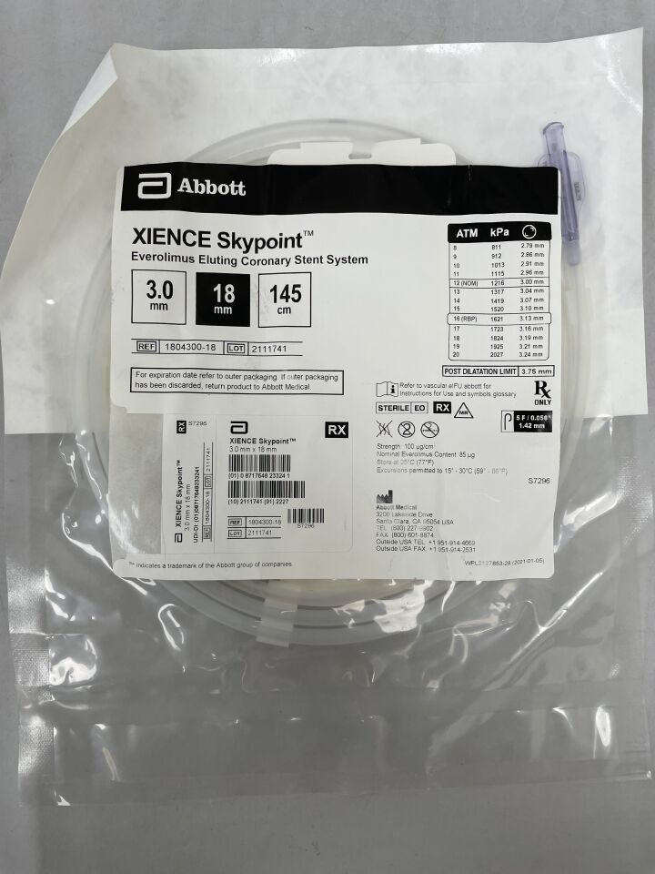 1804300-18 - ABBOTT - Xience Skypoint RX Everolimus Eluting Coronary Stent: 3.0mm x 8mm, 145cm, (EA) - ( Expiry Date: 2022-11-21 )