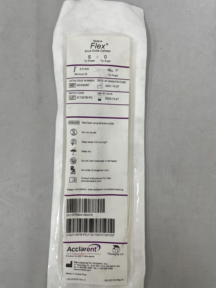 GC000RF - ACCLARENT - Relieva Flex Sinus Guide Catheter 2.3mm 0 Degree Tip Angle, () - ( Expiry Date: )