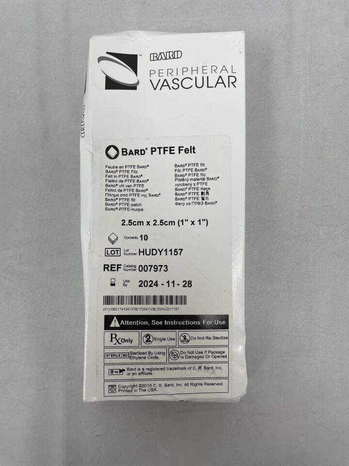 7973 - BARD - PTFE Felt: 1" x 1", (BX/10) - ( Expiry Date: 2024-11-28 )