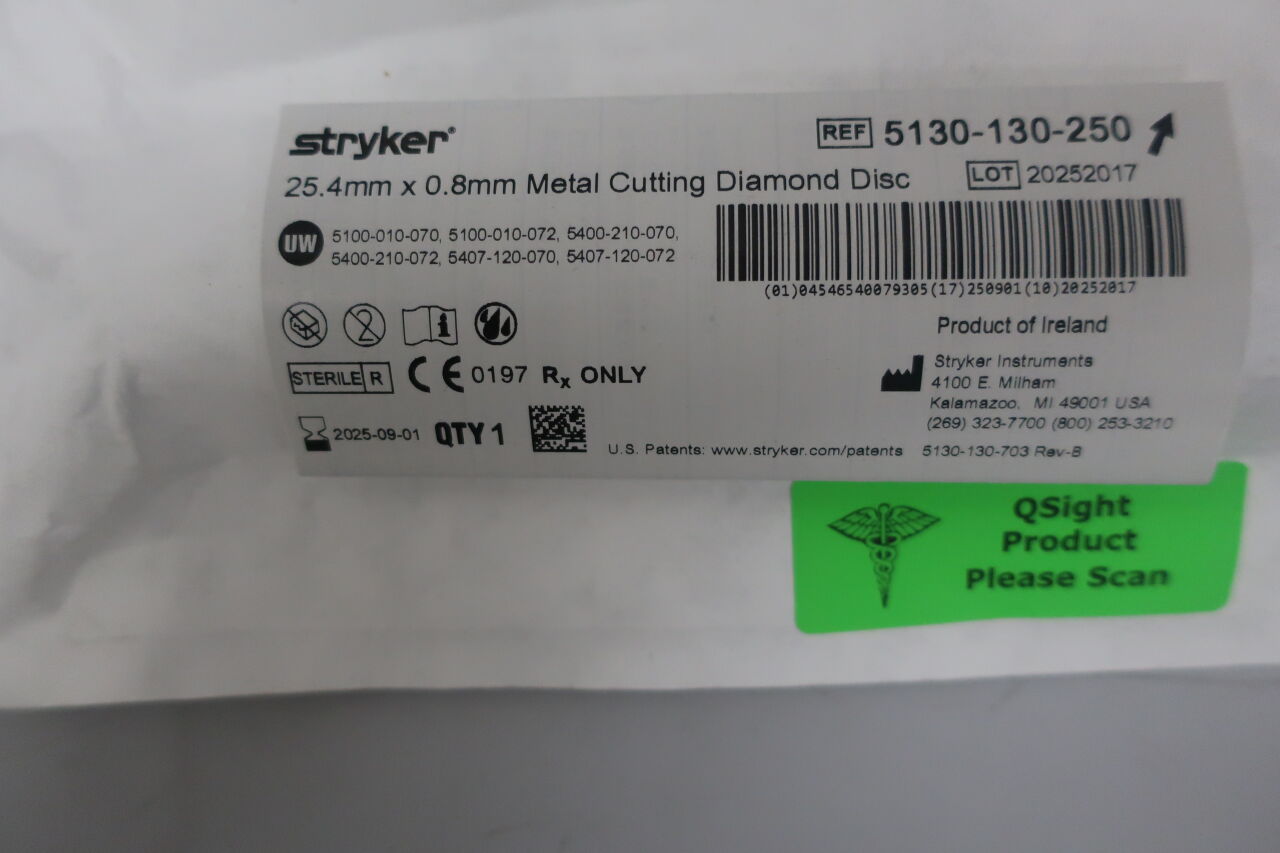5130-130-250 - STRYKER - Diamond Disc Burr, 25.4 dia. x 0.8 mm Head Length, () - ( Expiry Date: 2024-08-01 )