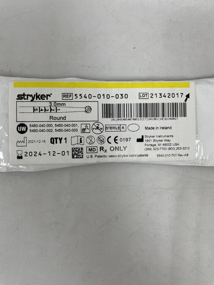 5540-010-030 - STRYKER - S2 Round Bur, Fluted 3.0mm, (EA) - ( Expiry Date: 2024-12-01 )