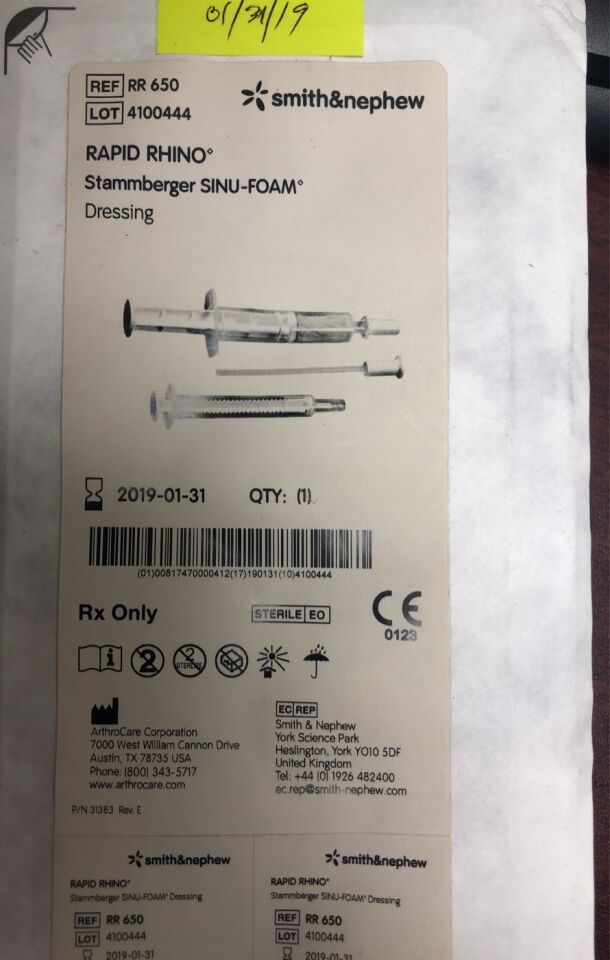 RR 650 - SMITH & NEPHEW - rapid rhino stammberger sinu-foam dressing, ()