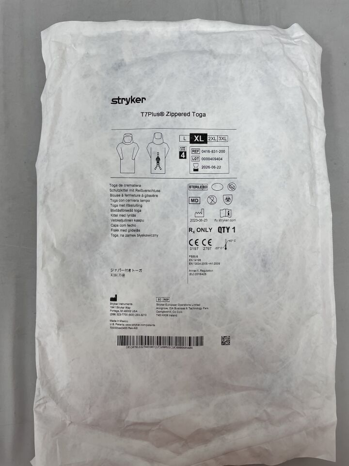 0416-831-200 - STRYKER - T7 Plus Zippered Toga w/Standard Face Shield, XL , ( EA ) - ( Expiry Date : 2026-06-22 )