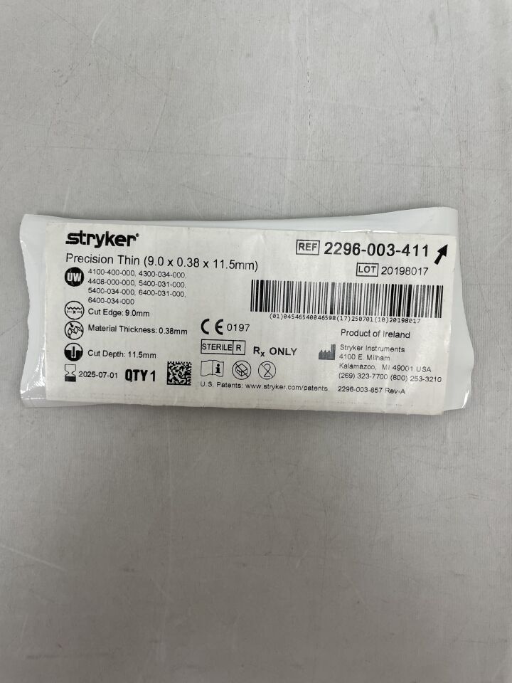 2296-003-411 - STRYKER - Precision Thin Blade, Short, Medium 9mm x 0.38mm x 11.5mm , ( EA ) - ( Expiry Date : 2025-07-01 )