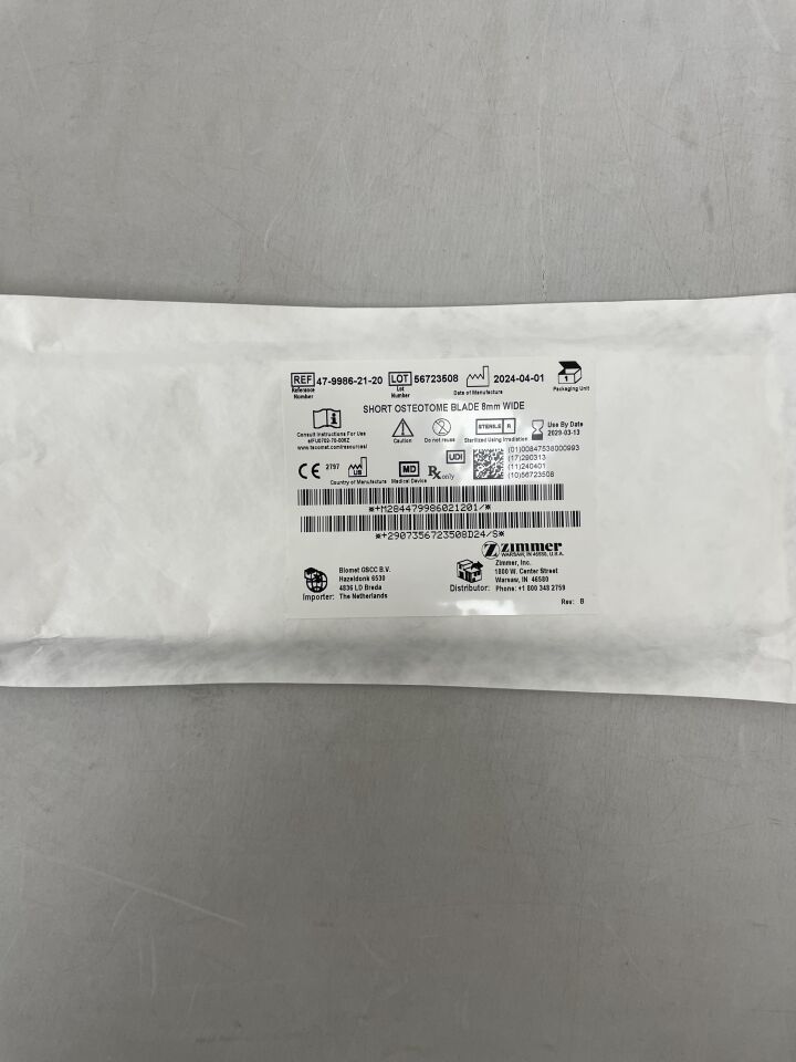 47-9986-21-20 - ZIMMER - Osteotome Blade, 8 mm Width, Short , ( EA ) - ( Expiry Date : 2029-03-13 )