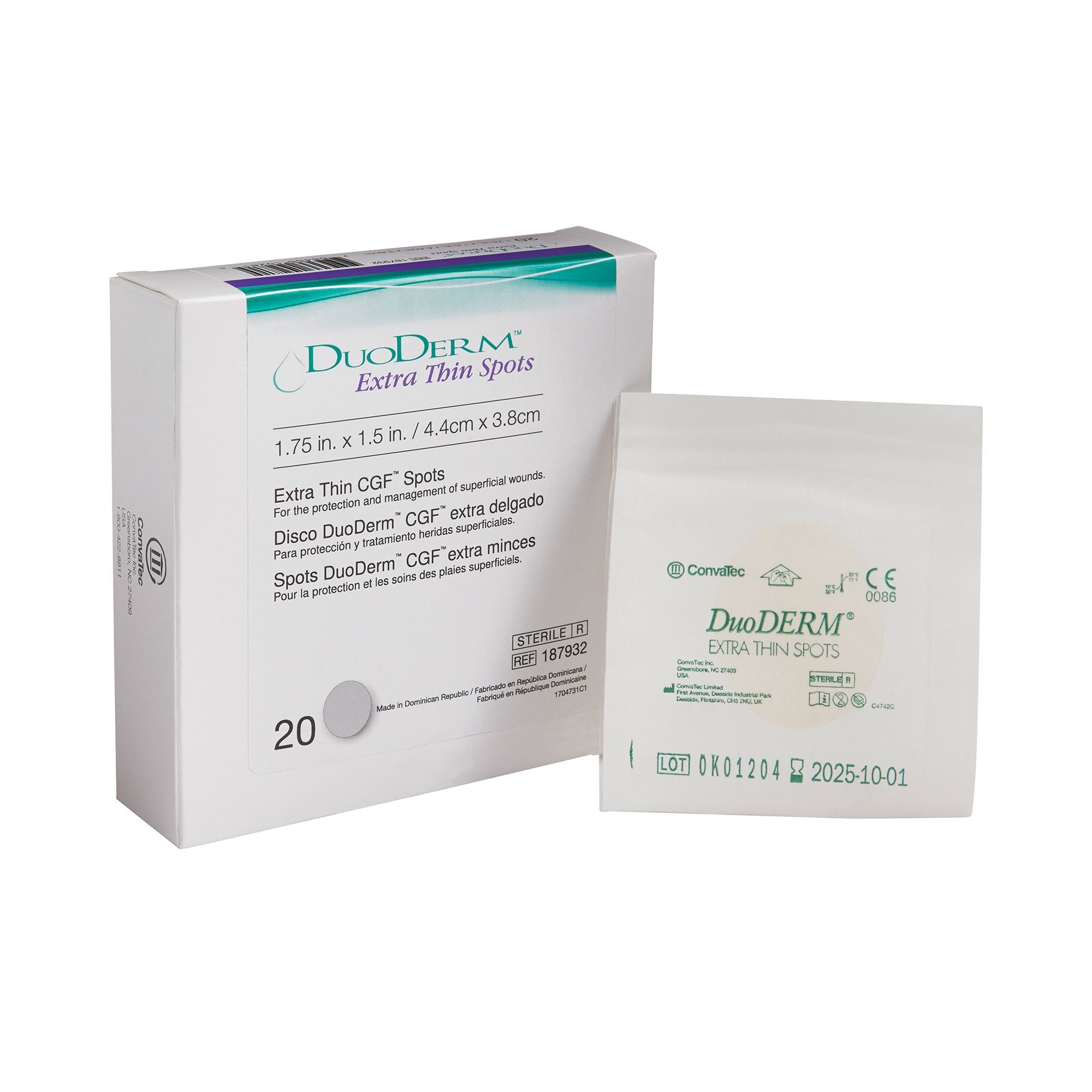229773 - DuoDERM - DuoDERM Extra Thin CGF Thin Hydrocolloid Dressing Film Backing 1-1/2 X 1-3/4 Inch Oval Hydrocolloid / Film, 187932, Box of 20, (BX)