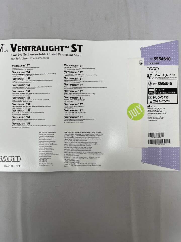 5954610 - BARD - Ventralight ST Mesh: 6" x 10" Oval, (BX/1) - ( Expiry Date: 2024-07-28 )