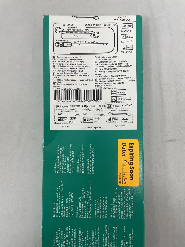 AJ4W84 - COLOPLAST - Stenostent Double loop ureteral stent 12 Fr x 26cm, (BX/1) - ( Expiry Date: 2024-06-08 )