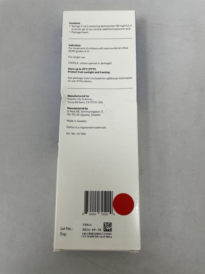 011504 - QMED - Deflux Injection Gel, 1mL, containing Dextranomer 50mL, () - ( Expiry Date: 2024-09-30 )