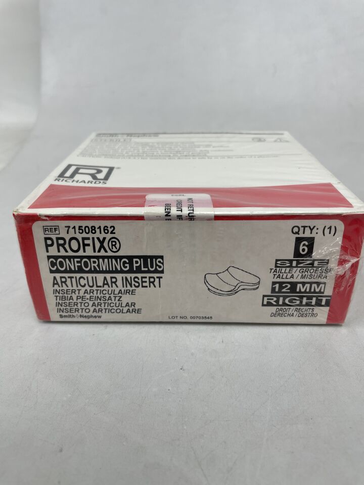 71508162 - SMITH & NEPHEW - PROFIX Conforming Plus, Articular Insert, Size 6, 12mm, Right, (BX/1)