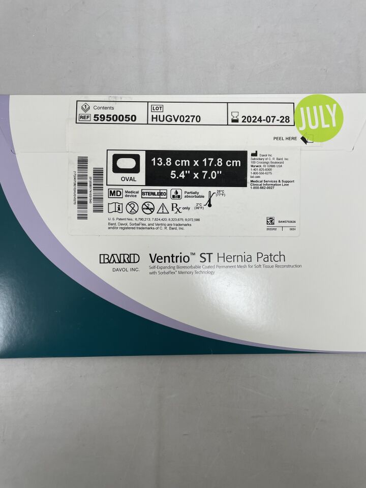 5950050 - BARD - Mesh Ventrio ST Hernia Patch, Large Oval 13.8cm x 17.8cm, (BX/1) - ( Expiry Date: 2024-07-28 )